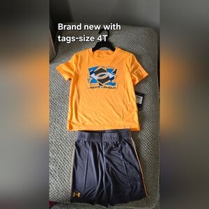 Under Armour Bright Orange Tee with Blue Logo